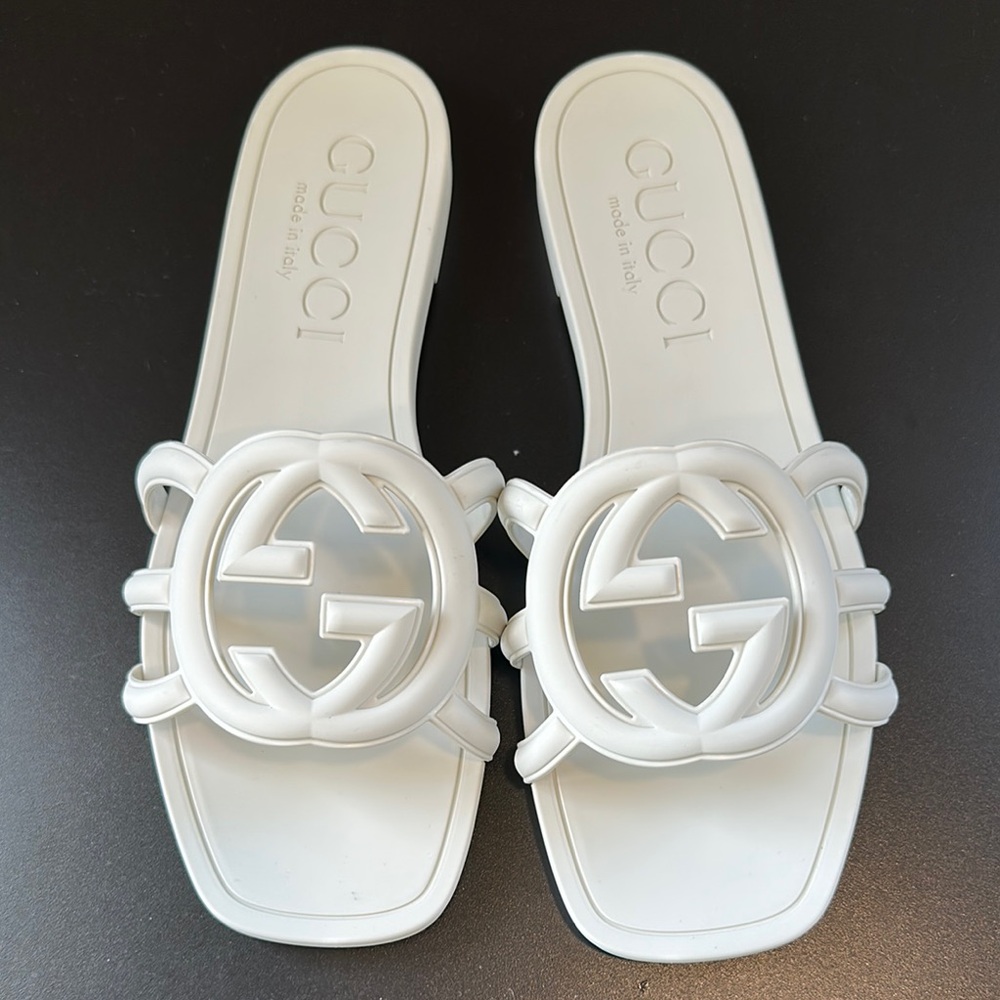 Gucci Women's White Rubber Slide Sandals